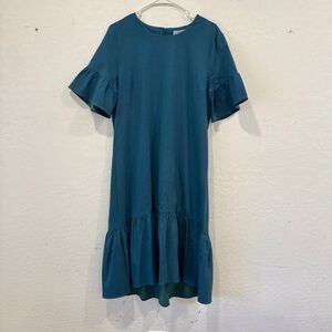 Junie Blake Dress Women’s XL Blue Midi Ruffles Modest Short Sleeve